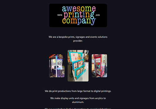 Awesome Printing Company: homepage with logo and work gallery